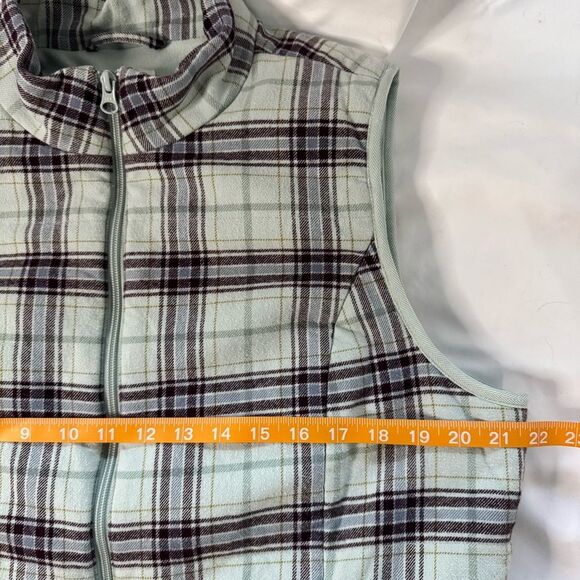 J Jill Blue Plaid Curved Hem Puffer Vest Size L Pockets Fleece Lined Cozy Preppy - Picture 5 of 11